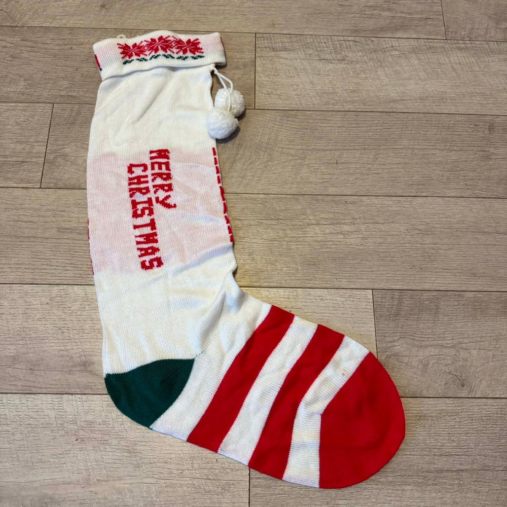 Holiday Decor One Size White Red Green Christmas Stocking